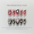 Handgefertigte Kunstnägel mit 3D-Pink- und Grau-Ombre-Design und Herz-Kristallen - Extra Klein (XS) / Yin-Yang Brombeere Herz