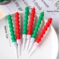 Spiral Christmas birthday candles in red and green with plastic holders on white plate - Red Green Spiral 6Pcs