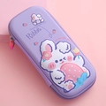 Purple EVA 3D cartoon rabbit pencil case with durable hard shell and large capacity - Purple Strawberry Rabbit