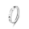 Zilveren geometrische verstelbare ring met stud textuur en een klein diamantaccent - Verstelbaar Open / Herenstijl