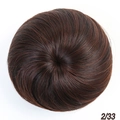 Deep brown synthetic hair bun extension with drawstring style in color shade 2/33 - Dark Auburn (2/33)