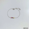 Silver stainless steel bracelet featuring pink, purple, and yellow pear-cut zircon stones - Silver Multi-Color Rhinestone Style (SBP458)