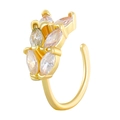 Golden nose ring featuring a cluster flower design with marquise-cut clear crystals - Wheat Ear