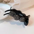 Elegant black hair claw clip featuring shimmering grey crystal bead accents for women - 3-Drill Black