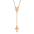 Collar rosario de acero chapado en oro 18K con cruz y medalla sagrada ovalada - Dorado