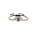 Minimalist evil eye bracelet with gold beads and sparkling blue zircon on black woven cord - Gold Copper Beads Black Rope