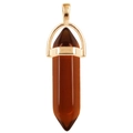 Hexagonal brown natural stone pendant with gold metal setting on white background - Brown / Gold Cap Hexagonal Pendant