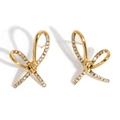 Goldene Schleifenohrringe aus 316L Edelstahl mit weißen Zirkonia-Steinen besetzt - Schleifenstil (KD3360) / Gold