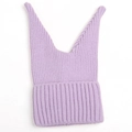 Detailed texture of lavender purple ribbed knit winter hood for children with ear flaps - Purple
