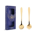 Golden stainless steel flower spoons gift set in blue box with two pieces included - Gold/Short Handle Flower Spoon 2PCS (Cherry + Rose) / Gold/Blue Box