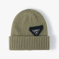 Gorro de punto de doble capa verde hierba para invierno con parche bordado Happy - Talla única / Verde Hierba