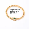 Bracciale a catena cubana dorato con pietra ovale verde e zirconi bianchi - Oro + Zircone Verde Ovale
