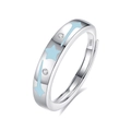 S925 sterling zilveren koppelring met blauwe emaille sterren en zirkonia inleg - Verstelbaar Open / Herenstijl