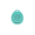 Teal silicone makeup brush cleaning pad in a foldable teardrop shape with hanging hole - Water Drop / Green