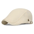 Béret rétro beige en coton sergé uni avec boucle latérale en métal réglable - Réglable / Beige Clair