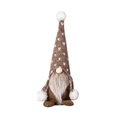 Gnome de Noël en tricot marron avec bonnet à motif cœur et longue barbe blanche - Marron