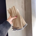 Guanti invernali cammello da donna con fiocco carino e bordo in finta pelliccia grigia - Taglia unica / S048 Cachi--Bordo in Pelliccia