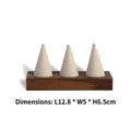 Beige velvet walnut wood triple ring display stand for jewelry storage, 12.8x5x6.5cm - Triple Cone Ring Holder - Beige Velvet