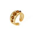 18k gold plated stainless steel wave ring with five round tiger eye stones - Five Tiger Eye Stones Multi-layer Wave Style (HF-J1466)