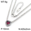 Silver stainless steel chain necklace with a red heart pendant and tiny zircons - Steel - Red Heart Necklace