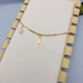 18K gold plated titanium Figaro bracelet with a lightning bolt charm and white pearl - Gold-Lightning