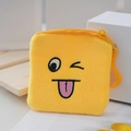 Cute yellow plush coin purse with winking emoji embroidery and a zipper closure - Style 3