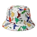 Kids white bucket hat featuring colorful dinosaur patterns and Dino text print - 51-52CM(2-4 Years Old) / Dinosaur Collection 3