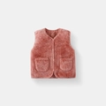Gilet chaud en polaire pelucheuse pour bébés rose avec poches et boutons devant - Gilet en Peluche à Pressions / Rose / 80cm
