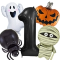 Halloween foil balloon set featuring black number, ghost, pumpkin, spider and mummy - Halloween Number 1 Set