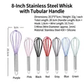 Multi-colored silicone whisks set with 430 stainless steel handles in 7 vibrant colors - 8-inch Egg Beater (single Color) / Red