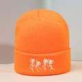 Bonnet en maille côtelée orange avec broderie de squelettes dansants de style urbain - Orange