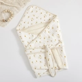 Folded cotton gauze baby swaddle blanket with yellow floral pattern and ribbon bow - 90*90cm / Small Yellow Flower