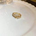 Anillo abierto geométrico chapado en oro con circonitas brillantes, joya elegante. - Hebilla De Cinturón De Oro Con Anillo N.° 15.