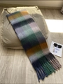 Thick plaid scarf in navy, green, and purple with tassels for autumn and winter - AC Plaid Blue Grey