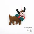 Handmade brown wool felt reindeer ornament with scarf for Christmas tree decoration - Running Deer