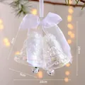 Iridescent Christmas bell ornament with a white organza bow and silver small bells - Iridescent Transparent Double Bell-F