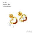 Golden heart stud earrings with red crystal stone in 18k gold plated stainless steel - Red