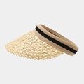 Detail of hand-woven straw visor with elegant black striped elastic band and wide brim - 2# Spliced Headband Khaki
