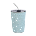 Sparkling blue rhinestone encrusted 17oz stainless steel tumbler with straw - 500ml / Blue