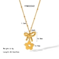 Gold stainless steel bow necklace with hollow heart flower pendant and size labels - Gold Bowknot Flower Necklace (YYN023342)