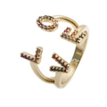 Adjustable golden LOVE ring with colorful cubic zirconia stones on white background - LOVE Letter/Colored Zircon (CR021金色LOVE)