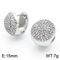 Boucles d'oreilles ovales en acier argenté avec strass brillants, 15 mm - Créoles Rondes Pleines de Strass (KE114646-KFC) / 15mm / Acier