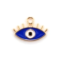 DIY golden alloy evil eye charm with blue enamel for necklace and jewelry making - 10pcs Dark Blue Eyelash Evil Eye Alloy Pendants
