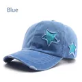 Washed denim baseball cap in blue featuring star sequins and retro frayed edge details - Blue