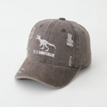 Detail of embroidered dinosaur skeleton on distressed brown-gray children baseball cap - 52cm (2-6 Years) / Coffee