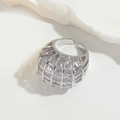 Silver open waterdrop ring featuring clear faceted crystals in a cage design - Hollow Cage Large Zirconia (Silver)