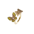 Detailed shot of open golden butterfly ring with yellow enamel and micro-pave zircons - Adjustable Open / Yellow