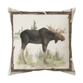 Linen square pillowcase featuring watercolor elk and birch branch border design - Style 5