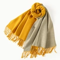 Double-sided yellow and grey faux rabbit fur scarf with fringes for winter warmth - Bright Yellow & Cyan
