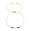Handmade woven red bead bracelet with adjustable beige cord and gold metal end beads - Red Tube Beads / Beige